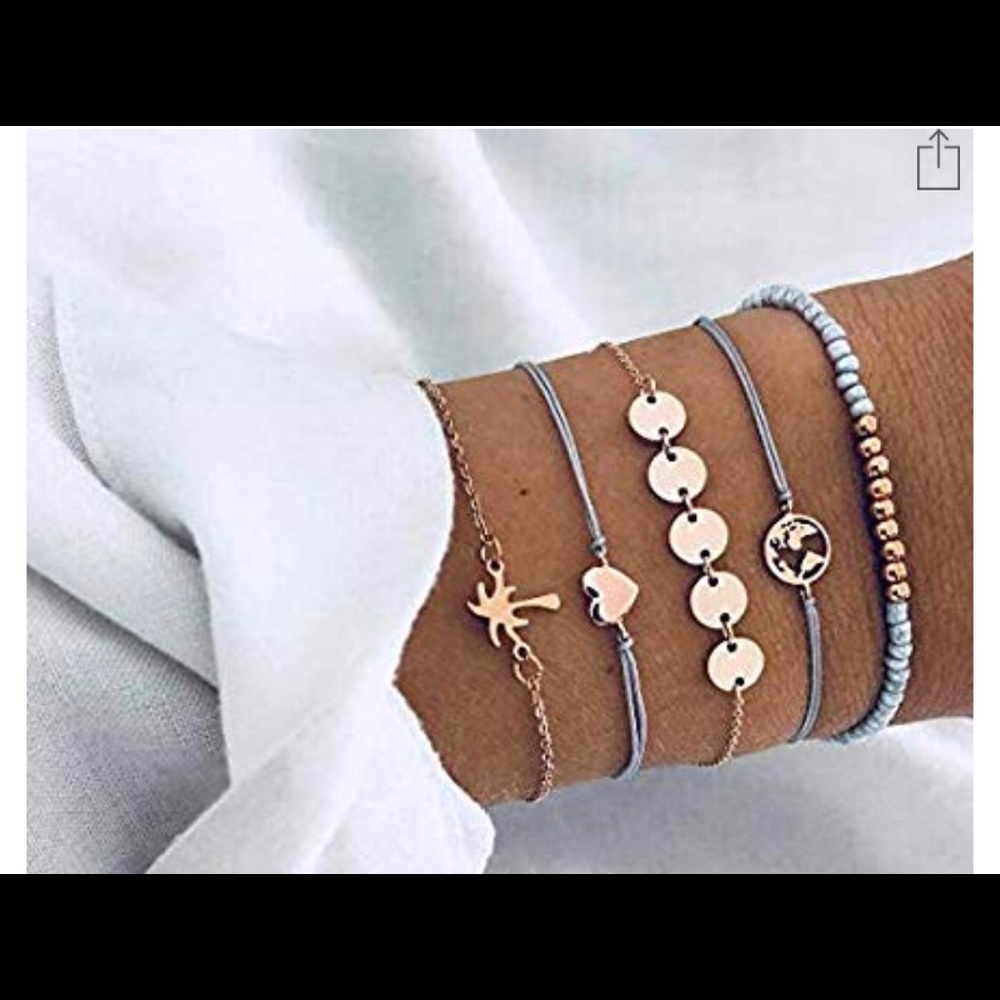 Natural Stone Boho Chain Bead Bracelet Set